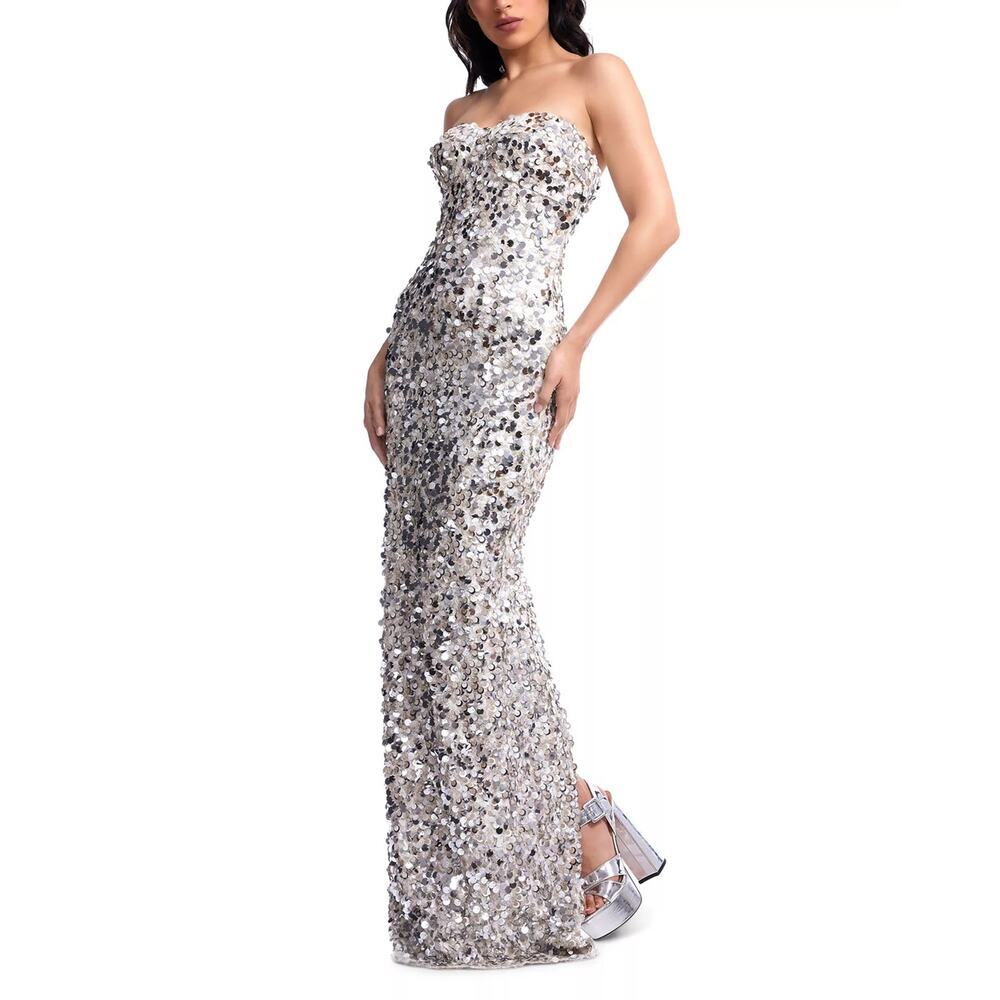 Dress the Population Vada Sequin Sweetheart Gown Off White Multi Size XS NWT